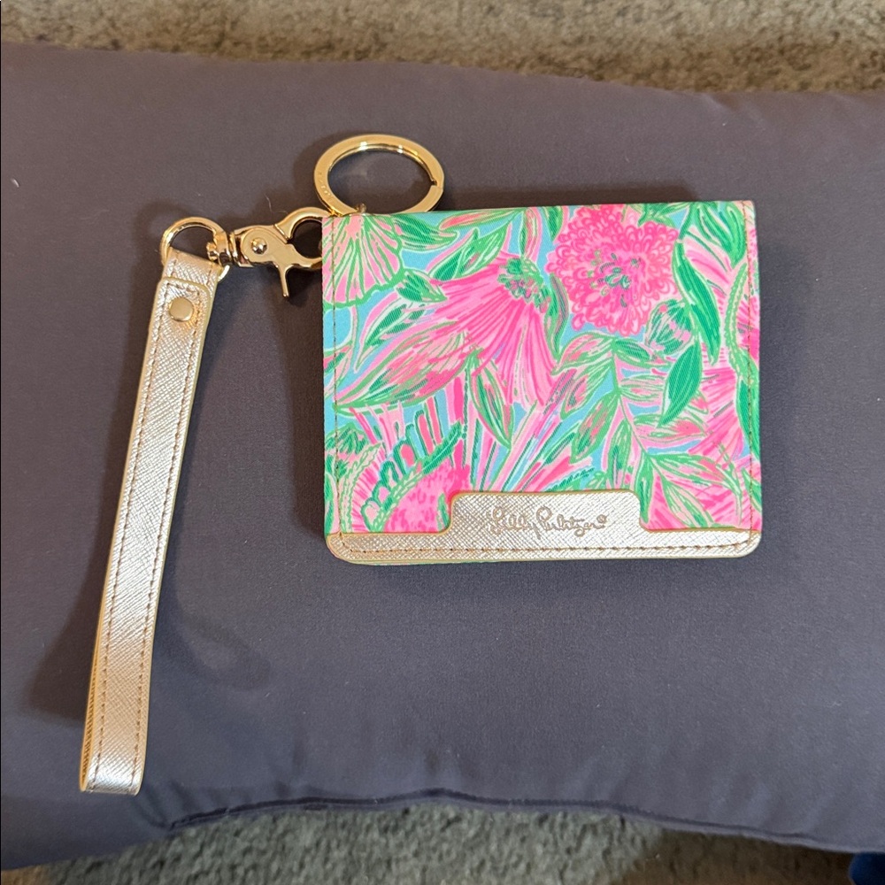 Lilly Pulitzer Pink and Green Wristlet with Gold Accents, Delta Zeta Colors - Picture 2 of 8